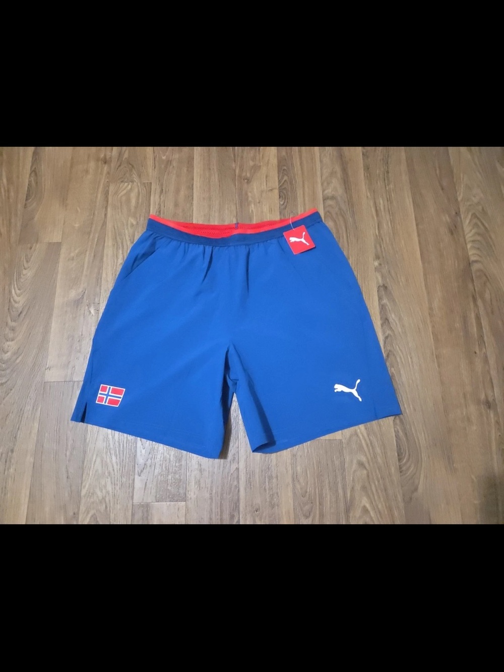 Puma Men’s Norway Royal Blue Athletic Shorts with Red Waistband